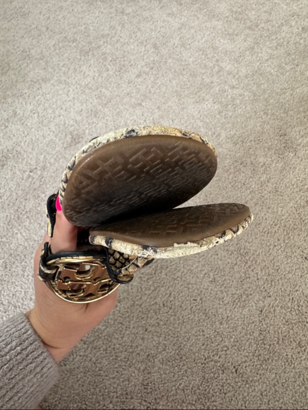 Tory Burch Miller Sandals - Snakeskin with Gold Logo - Picture 3 of 5